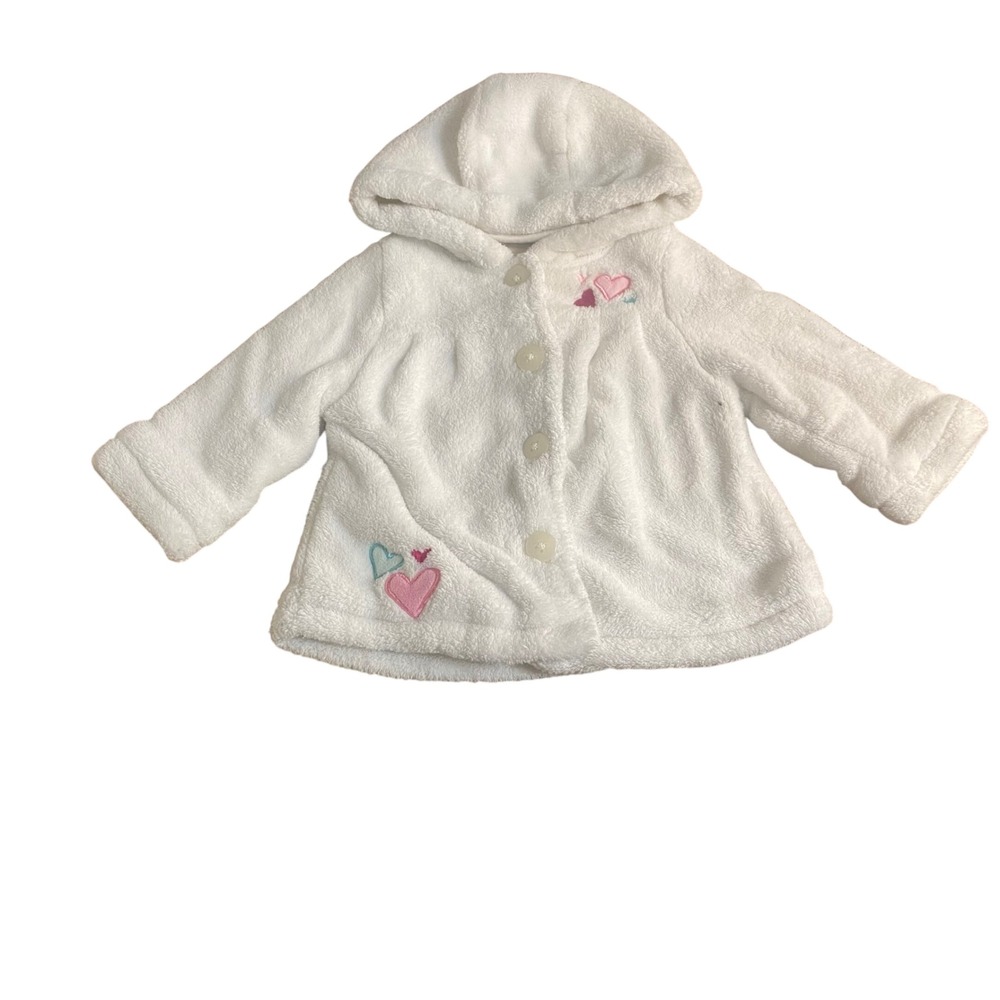 Babies R Us Fleece Jacket Baby Girls White Excellent Heart Embroidered SIZE 6M